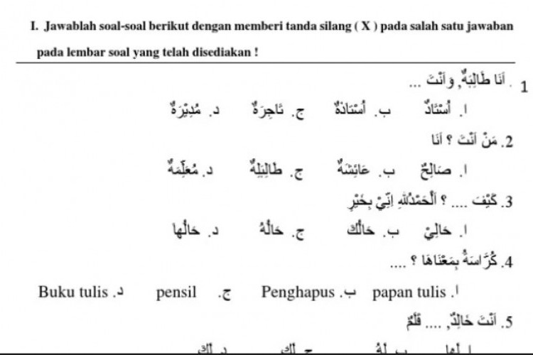 Soal UAS Bahasa Arab Kelas 4 Semester Ganjil Kurikulum Merdeka, Dilengkapi dengan Jawaban