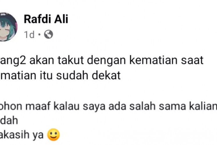 Update Terbaru! Kasus Bunuh Diri Rafdi Ali Korban Bullying, Tulis Pesan Melalui Facebook: Mohon Maaf Kalau Ada Salah