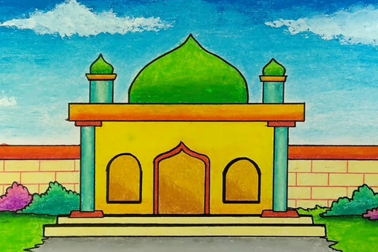Kumpulan Gambar Masjid dengan Crayon Mudah Ditirukan, Hasilnya Cantik dengan Gradasi yang Pas!