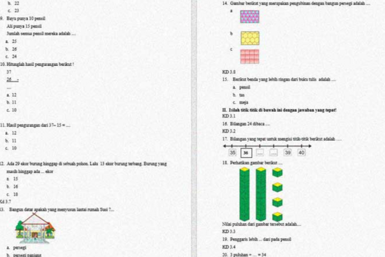 Contoh Latihan Soal Matematika SD/MI Kelas 1 Kurikulum Merdeka Siap Download, Bisa Digunakan Untuk Belajar!