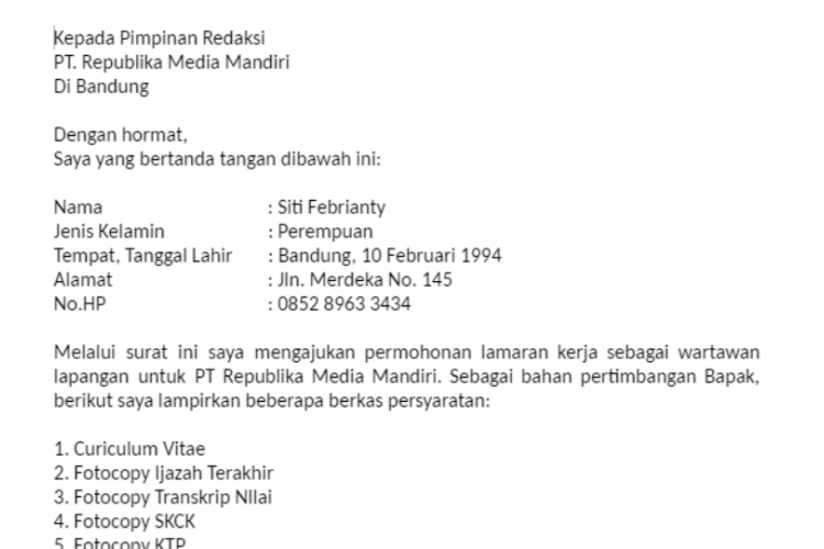 Contoh Surat Lamaran Kerja di  Laundry Terbaru, Bisa Dicontoh Sebagai Acuan Penulisan