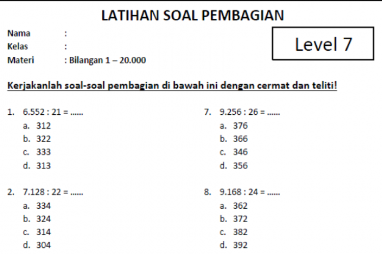 Download Soal Latihan Matematika Pembagian Ratusan SD/MI, Lengkap Pembahasan!