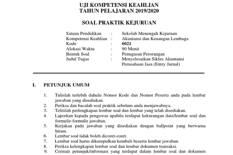 Link PDF Soal UKK AKL SMK Tahun Ajaran 2023 Beserta Lembar Kerja dan Pembahasan Rincian Materinya