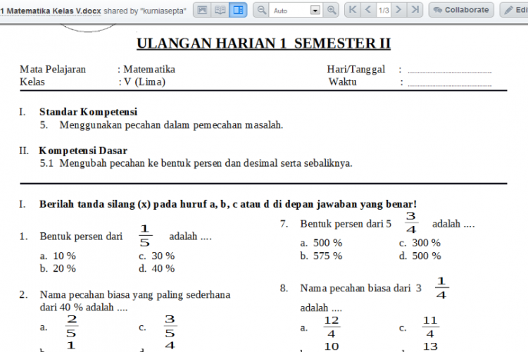 Download Kumpulan Soal PDF Matematika Kelas 5 SD MI, Sudah Tersedia Kunci Jawaban!