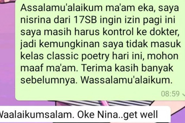 Contoh Surat Izin Tidak Masuk Sekolah Melalui Whatsapp dengan Bahasa yang Sopan