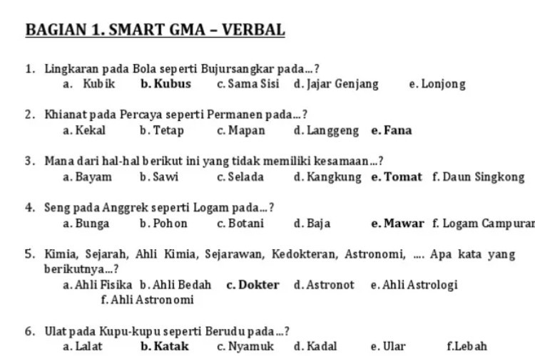 Kumpulan Contoh Soal Smart Ability To Learn PDF GRATIS Unduh Langsung di Sini Sudah Lengkap Dengan Kunci Jawabannya 