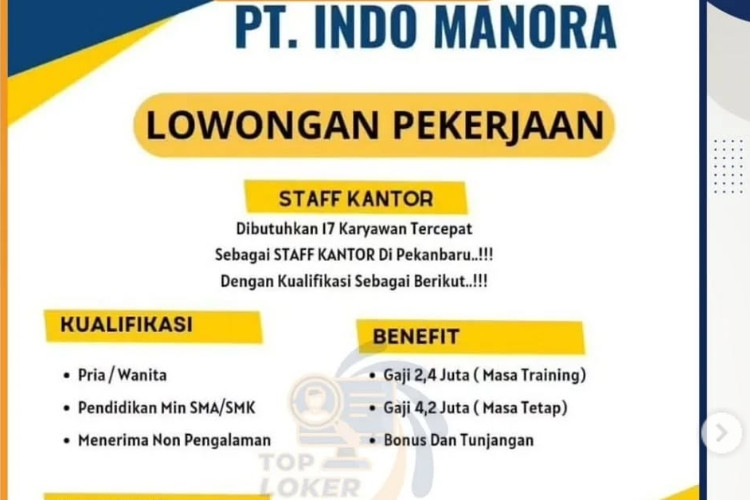 UPDATE! Loker PT Indo Manora Agustus 2025 Posisi Staff Kantor, Cek di Sini Persyaratan dan Cara Melamarnya 