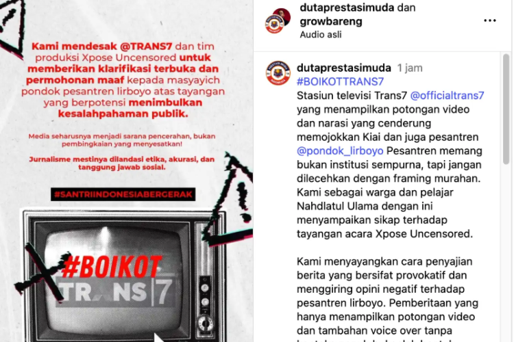 Link Video Viral Trans7 Full HD, Diboikot Usai Singgung Pesantren Lirboyo dan Pengasuhnya KH Anwar Manshur