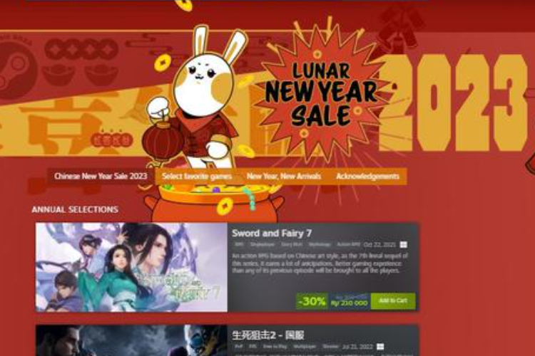 Spesial Promo Steam 22-31 Januari 2023 Imlek Lunar Year Sale, Buruan Top Up dan Beli Item Idamanmu