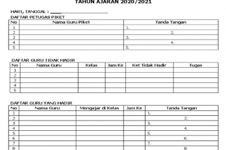 Contoh Format Jurnal Harian Guru Piket SD, Bisa Unduh Disini GRATIS Format Doc dan XLSX!