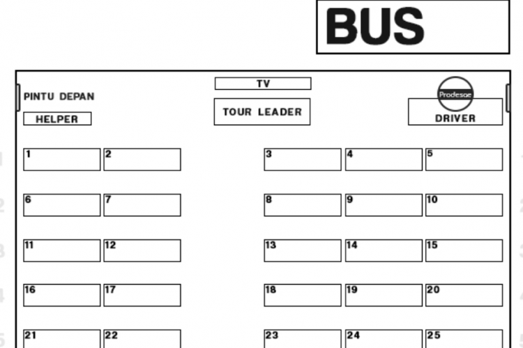 Denah Kursi Bus Berbagai Jenis, dari Mini Bus Hingga Big Bus 50-54 seats