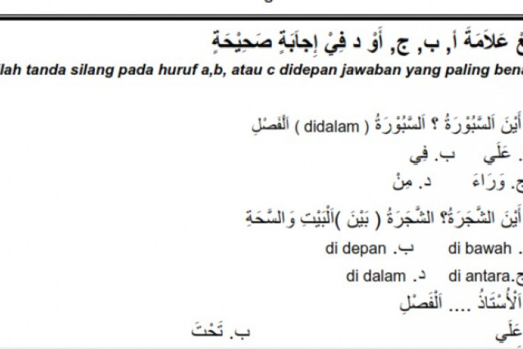Download Contoh Soal UAS Bahasa Arab Kelas 3 Semester 2 Tahun 2023/2024, Bentuk Doc/PDF