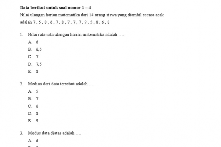 Download Soal-soal Belajar Statistika Matematika Kelas 8 SMP/MTS, Disertai dengan Jawaban!