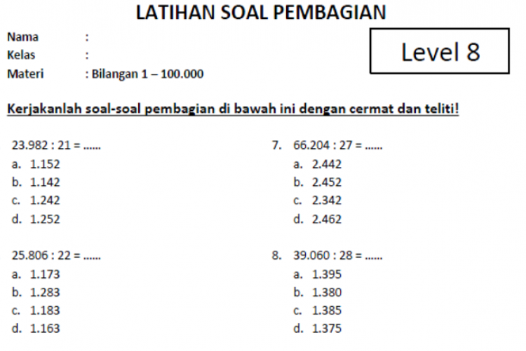 Kumpulan Soal Pembagian Hingga Puluhan Ribu Terbaru, Bisa Jadi Soal Latihan di Kelas