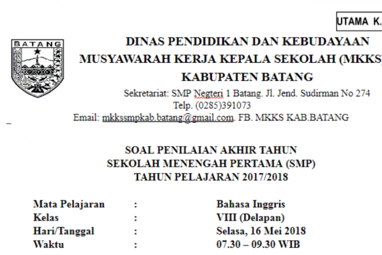 Download Soal dan Jawaban UAS Bahasa Inggris SMP/MTS Kelas 8 Semester 2 Tahun 2023