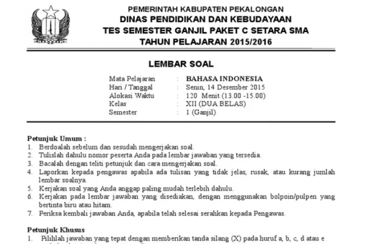 Kumpulan Soal Bahasa Indonesia SMA/MA Kelas 12 Semester 1, Disertai Kunci Jawaban Lengkap!
