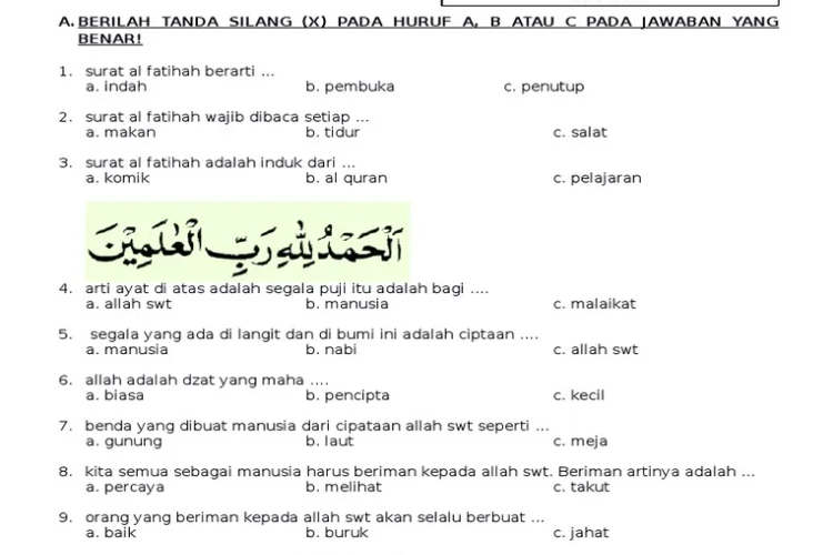 20+ Soal PTS PAI Kelas 4 SD/MI Semester 2 Tahun 2023 Pilihan Ganda Lengkap Dengan Kunci Jawabannya