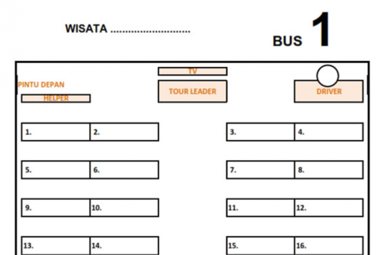 Download Denah Kursi Bus Pariwisata Seat 2-2 dan 2-3 Excel Terbaru 2023, Bisa Lansung Edit di HP atau PC