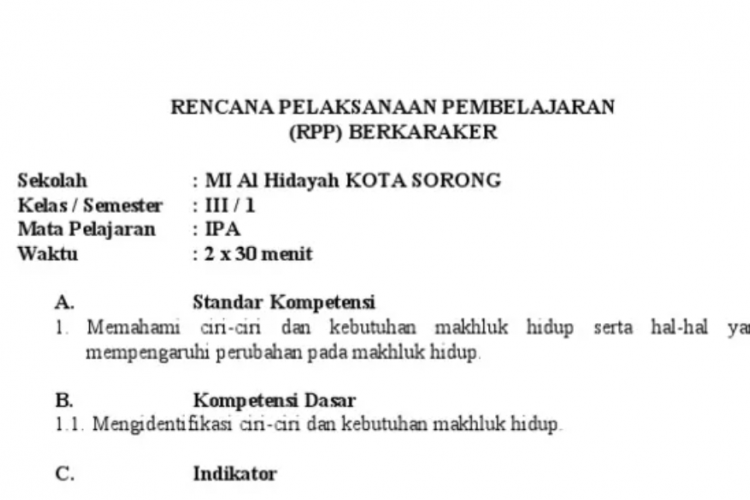 Contoh RPP SD/MI Kelas 3 Kurikulum 2013 Terbaru, Tersedia Lengkap Tujuan dan Pencapaian