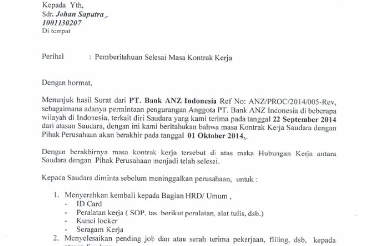 Link Download Surat Pemberitahuan Habis Masa Kontrak Kerja atau Kontrak Tidak Diperpanjang PKWT dan PKWTT