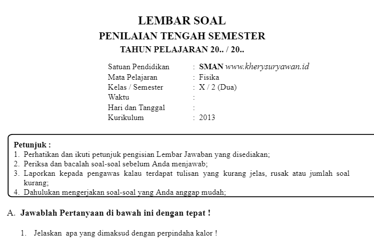 Soal PTS Fisika Kelas 10 Semester 2 Kurikulum Merdeka 2023, Download Juga Kunci Jawaban dan Pembahasannya di Sini!