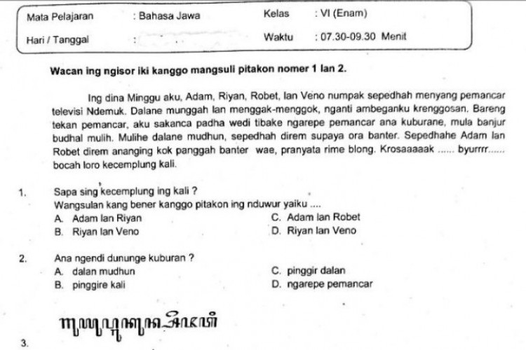 Download Kumpulan Contoh Soal Aksara Jawa Kelas 6 SD PDF/Doc, Disertai dengan Kunci Jawabannya