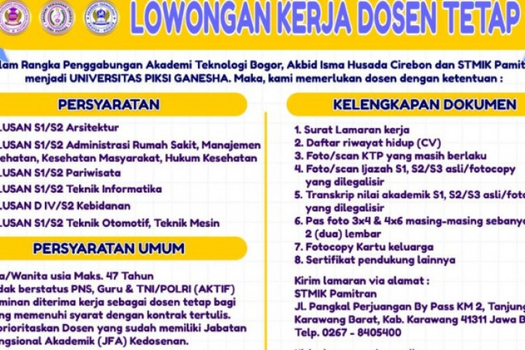 BARU! Loker Dosen Teknik Informatika Oktober-November Jawa Barat 2023, Apakah Kamu Termasuk Kriteria yang Dibutuhkan?