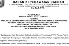 Jadwal Pengumuman Pasca Sanggah Hasil Seleksi Adinistrasi PPPK Tahun 2023 Provinsi Jawa Timur, Cek Disini!