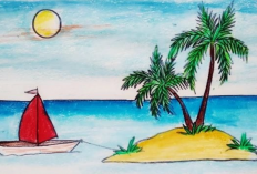 Gambar Pemandangan Pantai Sunset dengan Crayon, Hasil Cantik Mudah Ditirukan